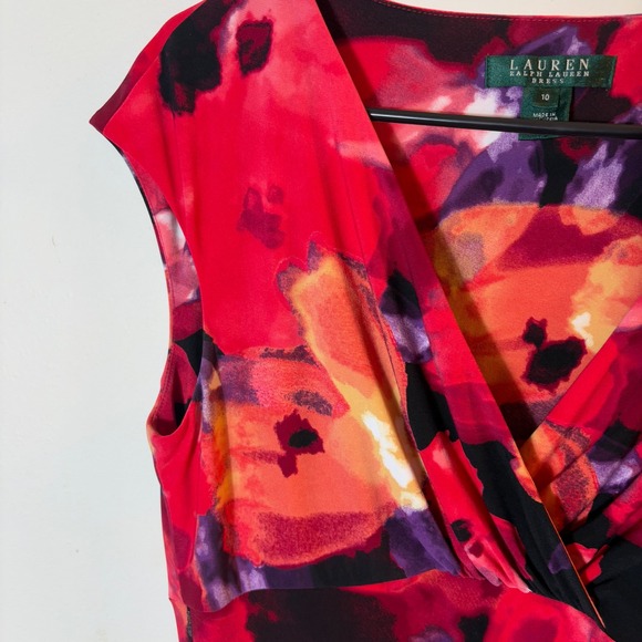 Lauren Ralph Lauren Floral Dress Women's Size 10 Sleeveless Ruched - Picture 4 of 9